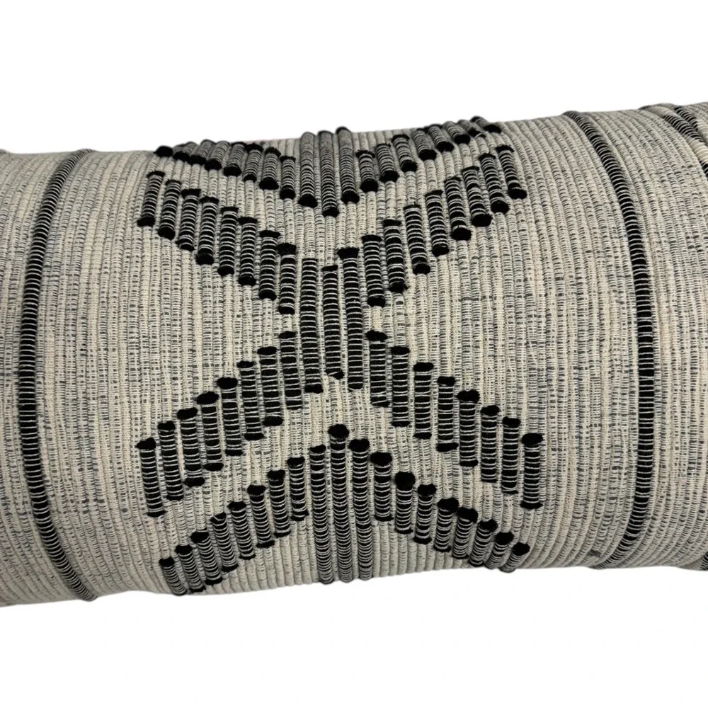 Lumbar Pillow Cover Neutral Woven Textured Black Geometric Accent 14x28‎ WPP5